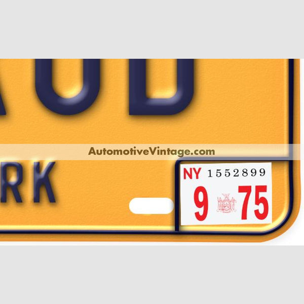 New York 1975 Vintage License Plate Registration Sticker