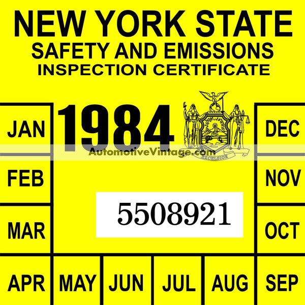 Vintage 1984 New York Windshield Inspection Sticker