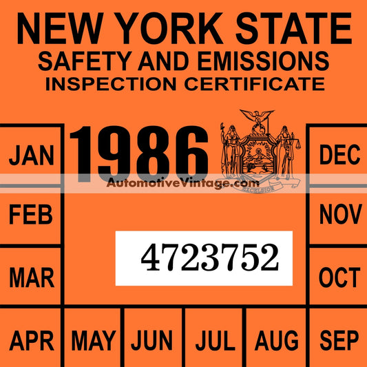 Vintage 1986 New York Windshield Inspection Sticker