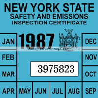 Vintage 1987 New York Windshield Inspection Sticker