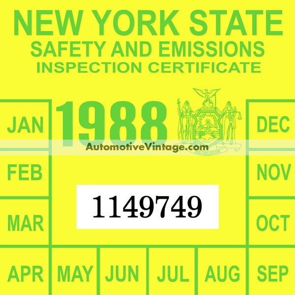 Vintage 1988 New York Windshield Inspection Sticker