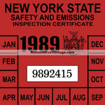 Vintage 1989 New York Windshield Inspection Sticker