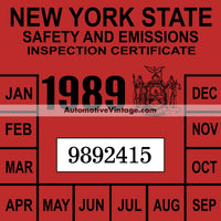 Vintage 1989 New York Windshield Inspection Sticker