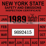 Vintage 1989 New York Windshield Inspection Sticker